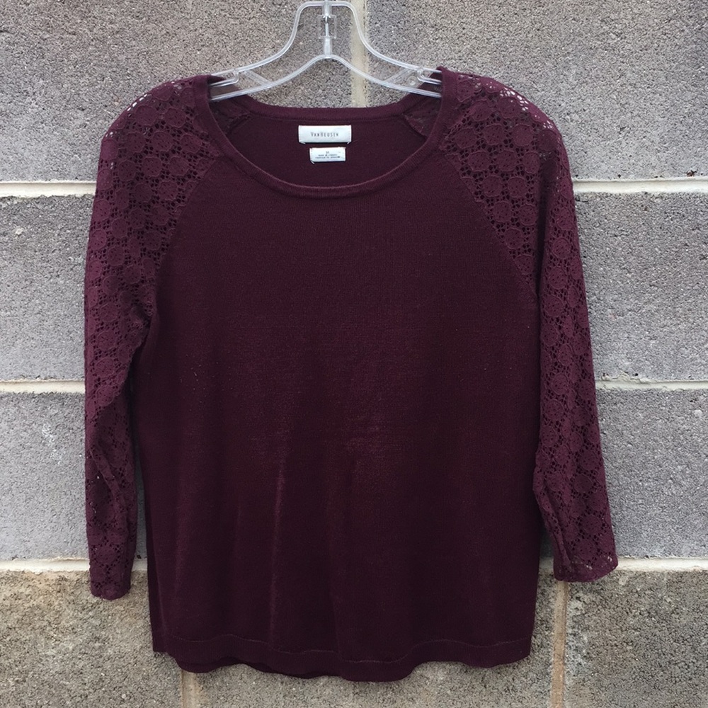 Maroon Lace Sleeve Sweater/Tee